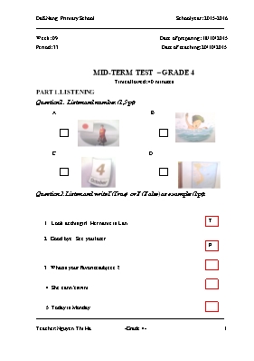 Giáo án Tiếng Anh Lớp 4 - Tiết 33 đến 36 - Năm học 2015-2016